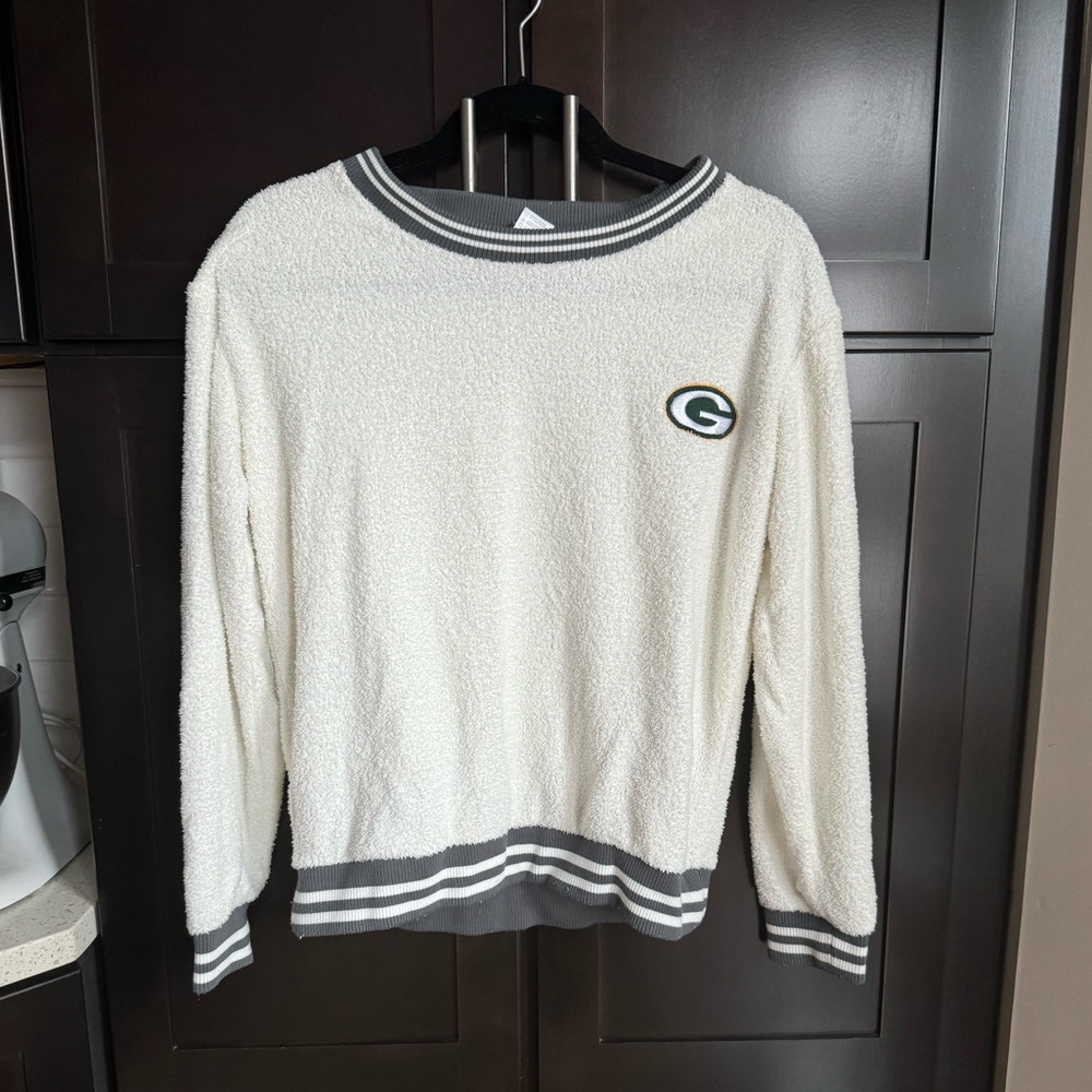 Green Bay Packers NFL Apparel Cream and Grey Sherpa Pullover
